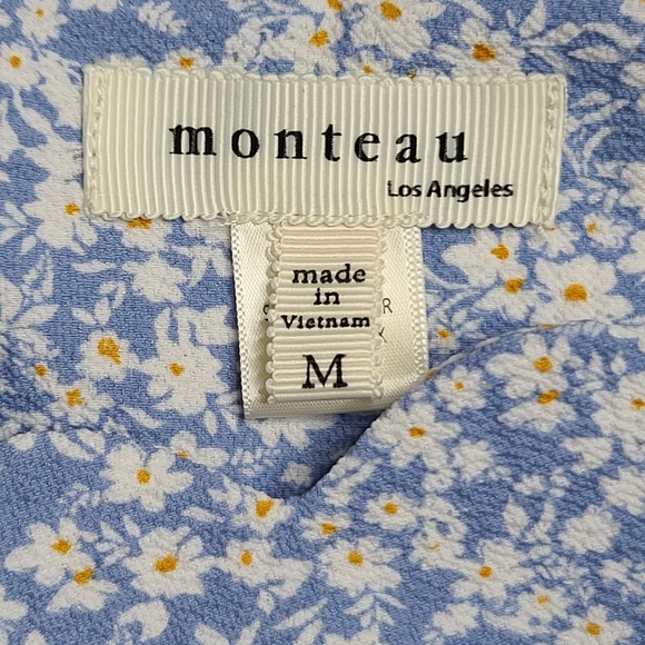 Monteau Women's Medium Blue Floral Print Prairie Midi Dress Scalloped Neck Line - Picture 8 of 13